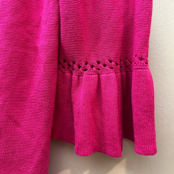 NWT Talbots hot barbiecore pink cotton blend sweater ruffle cuffs size medium - Picture 4 of 8